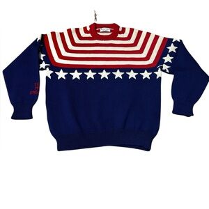 Vintage Handmade Moriarty Sweater Vermont 100% Wool Stars & Stripes Fits XL